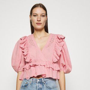 FARM RIO Puff Sleeve Ruffle Blouse NWT